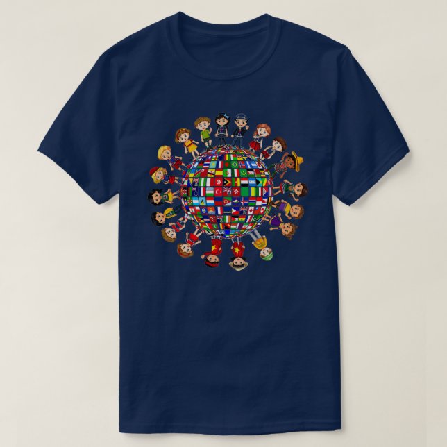 Camiseta Banderas de los niños del mundo en todo el mundo (Diseño del anverso)