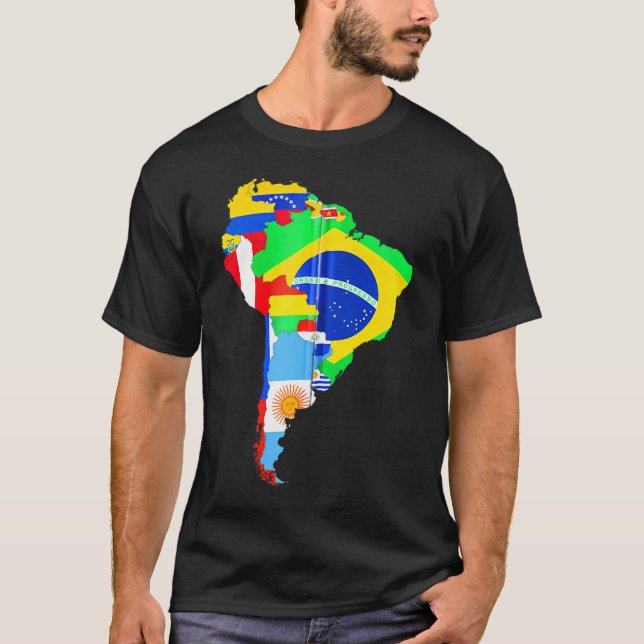 Camiseta Banderas de mapas continentales de América del Sur (Anverso)