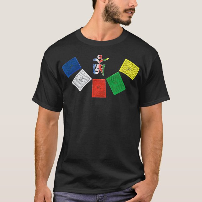Camiseta Banderas de oración de OM tibetano (Anverso)