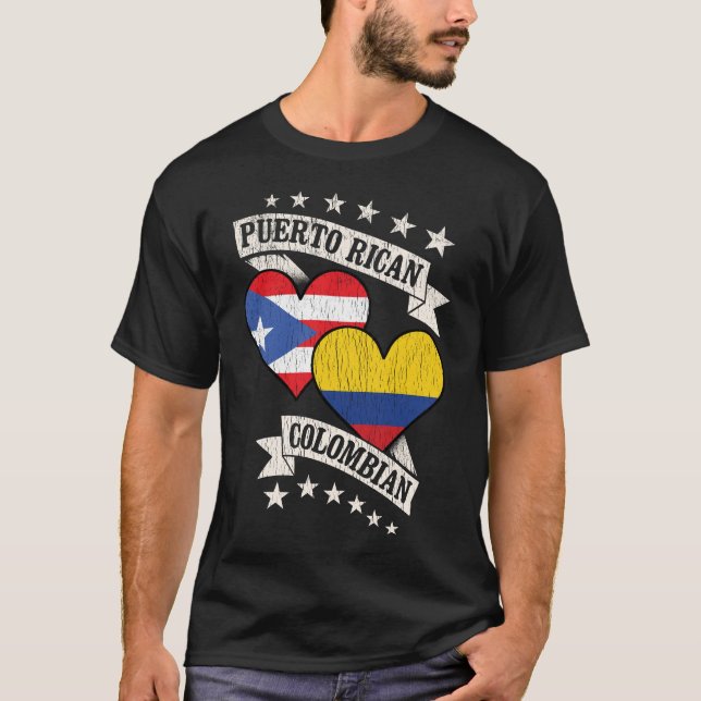 Camiseta Banderas del corazón colombiano en Puerto Rico (Anverso)