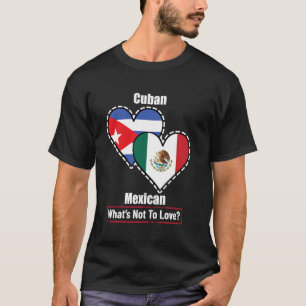Camiseta Banderas del Corazón Cubano Mexicano Qué No Amar