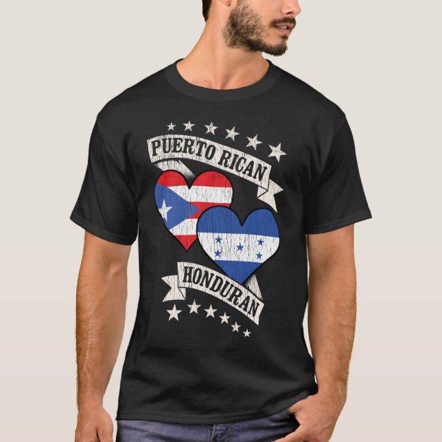 Camiseta Banderas del corazón puertorriqueño hondureño (Anverso)