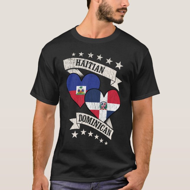Camiseta Banderas dominicanas haitianas del corazón (Anverso)
