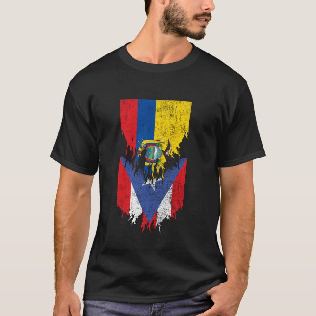 Camiseta Banderas ecuatorianas puertorriqueñas arrancaron P (Anverso)