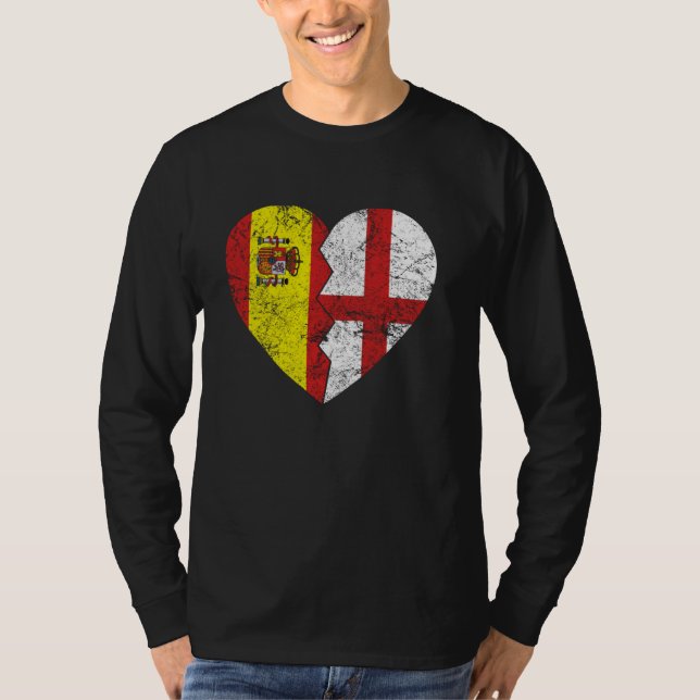 Camiseta Banderas españolas inglesas Corazón España Reino U (Anverso)