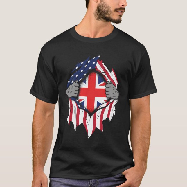 Camiseta Banderas estadounidenses británicas arrancan bande (Anverso)
