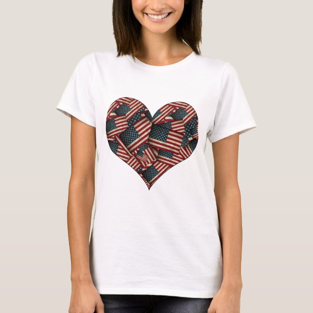 Camiseta Banderas estadounidenses en forma de corazón (Anverso)