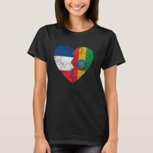 Camiseta Banderas Etíopes Francesas Corazón Francia Etiopía