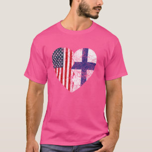 Camiseta Banderas finlandesas americanas corazón Estados Un