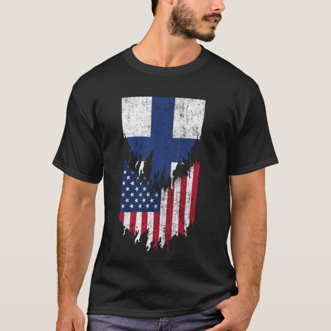 Camiseta Banderas finlandesas estadounidenses destrozadas p (Anverso)