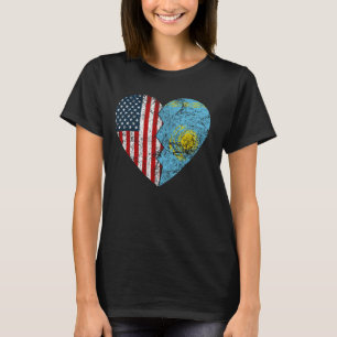 Camiseta Banderas kazajas estadounidenses corazón a kazajos