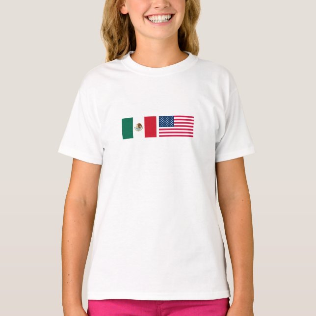 Camiseta Banderas mexicana y estadounidense lado a lado (Anverso)