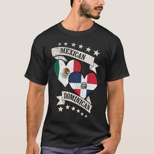 Camiseta Banderas Mexicanas del Corazón Dominicano (Anverso)