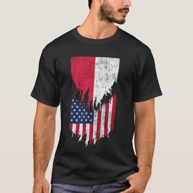 Camiseta Banderas polacas estadounidenses destrozadas por P (Anverso)