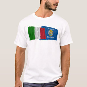 Camiseta Banderas que agitan de Italia y de Calabria