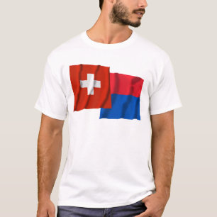 Camiseta Banderas que agitan de Suiza y de Tesino