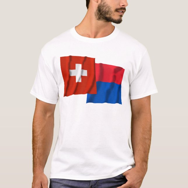 Camiseta Banderas que agitan de Suiza y de Tesino (Anverso)