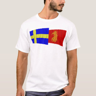 Camiseta Banderas que agitan del län de Suecia y de Skåne