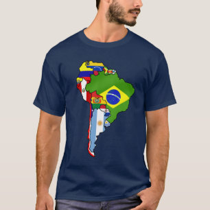 Camiseta Banderas suramericanas del mapa de Suramérica