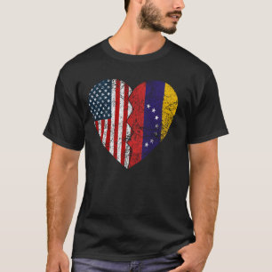 Camiseta Banderas venezolanas norteamericanas corazón de ve