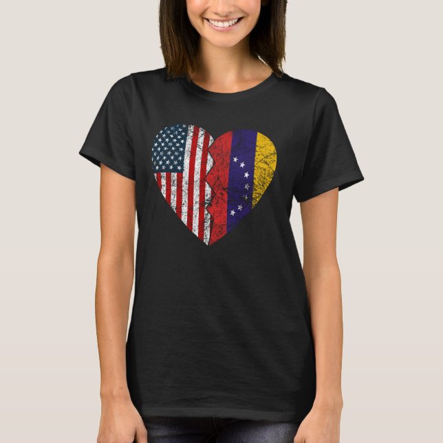 Camiseta Banderas venezolanas norteamericanas corazón de ve (Anverso)