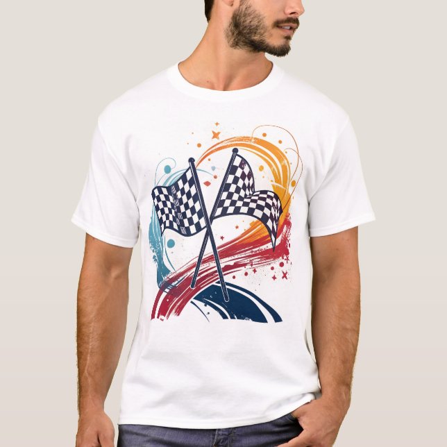 Camiseta Banderas y llamaradas a cuadros de colores (Anverso)