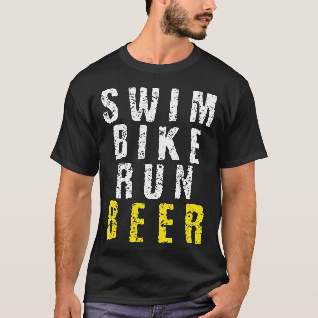 Camiseta Bañera de natación Bike Run Beer Funny Triathlon (Anverso)