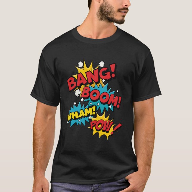 Camiseta Bang Boom Pow Wham Burbujas cómicas (Anverso)