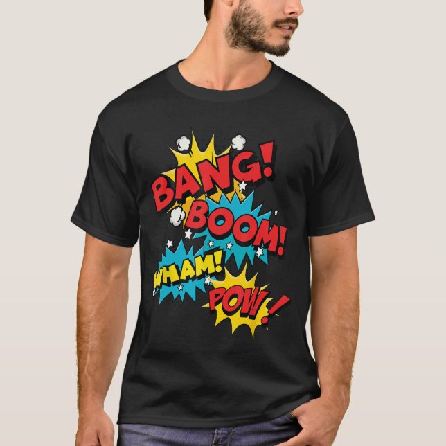 Camiseta Bang Boom Pow Wham Burbujas de Cómic (Anverso)