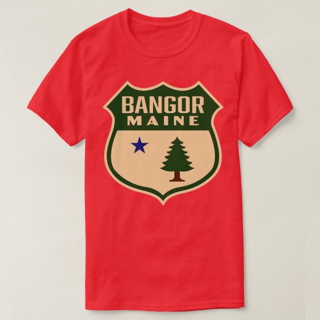 Camiseta Bangor Maine Retro Pine Tree Shield Green (Diseño del anverso)