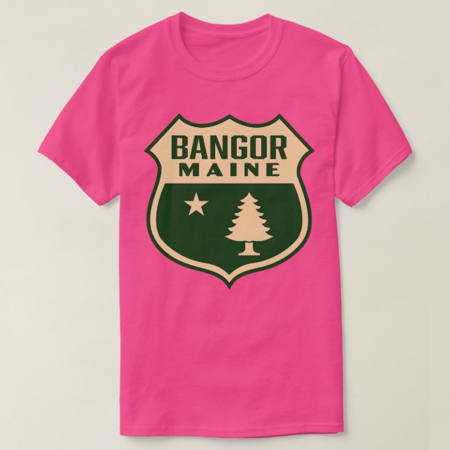 Camiseta Bangor Maine Retro Pine Tree Shield Tan (Diseño del anverso)