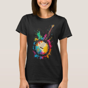 Camiseta Banjo bluegrass colorido salpicaduras de color mús