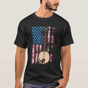 Camiseta Banjo En La Bandera Estadounidense Bluegrass Cute