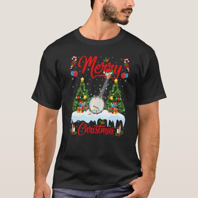 Camiseta Banjo Music  Lights Xmas Tree Santa Banjo Christma (Anverso)