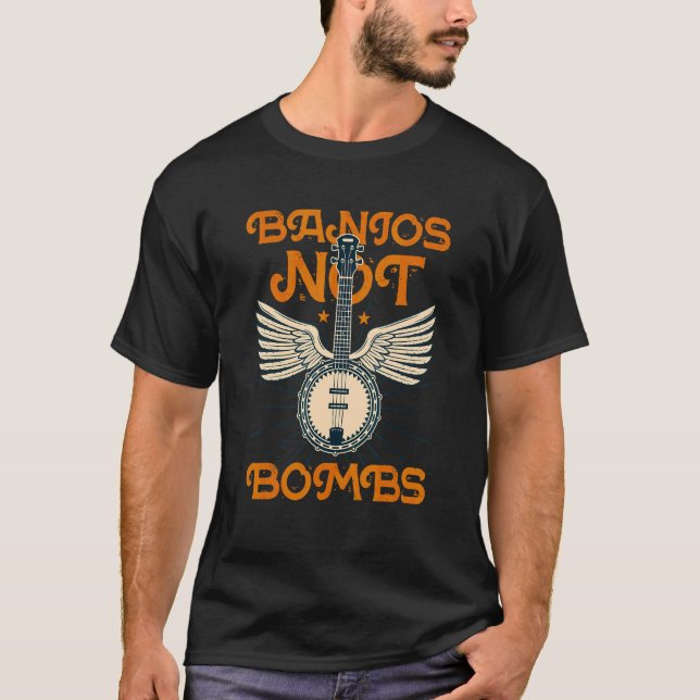 Camiseta Banjos No Bombas Jugando Instrumento De Cadenas De (Anverso)