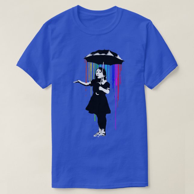 Camiseta Banksy Rainbow Rain Chica de paraguas (Diseño del anverso)