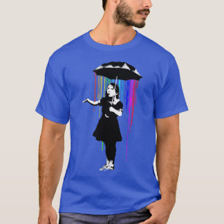 Camiseta Banksy Rainbow Rain Chica de paraguas