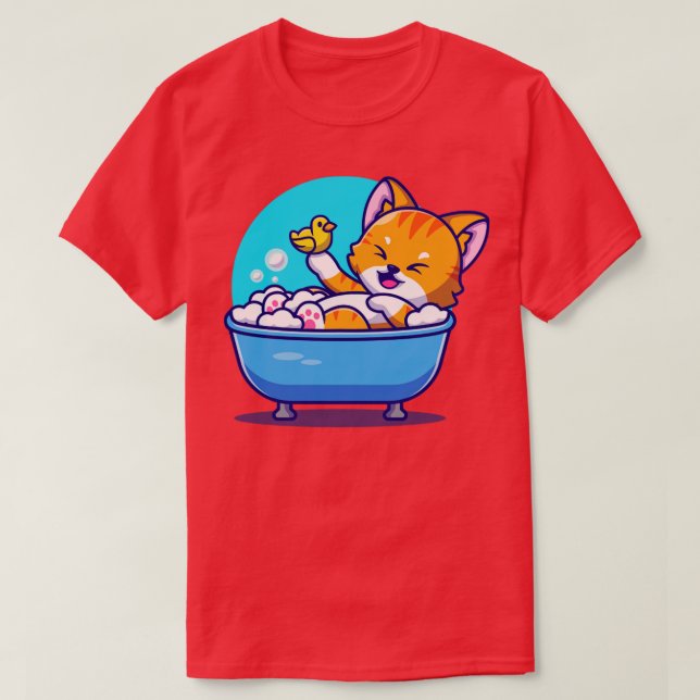 Camiseta Baño De Gato En La Bañera Con Juguetes De Pato (Diseño del anverso)