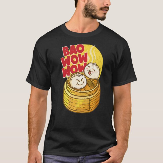 Camiseta Bao Wow Baozi Comida China Dim Sum Vapor Asiático (Anverso)