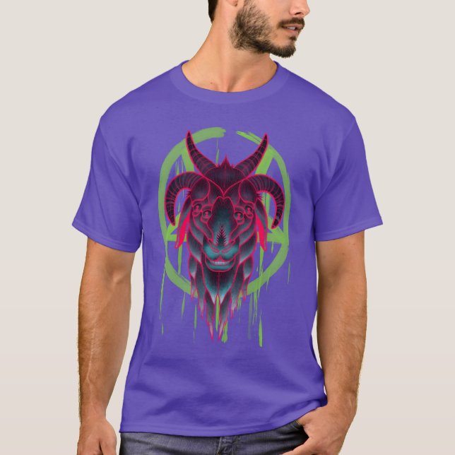 Camiseta Baphomet de neón divertido (Anverso)