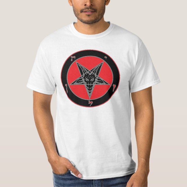 Camiseta Baphomet (negro, rojo y gris) (Anverso)