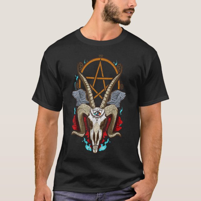 Camiseta Baphomet Satanic Goat Ram Head Lucifer Eye Hallowe (Anverso)