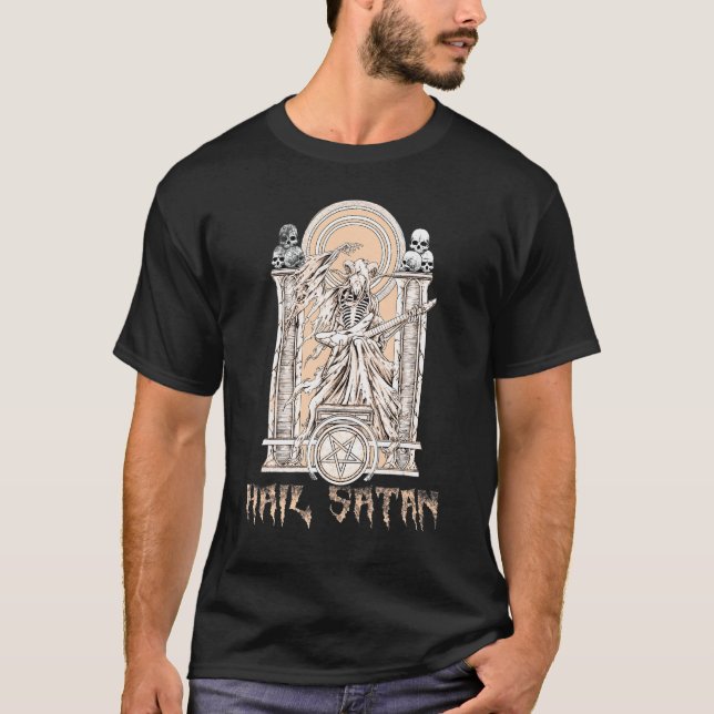 Camiseta Baphomet toca guitarra eléctrica Hail Satan Devil  (Anverso)