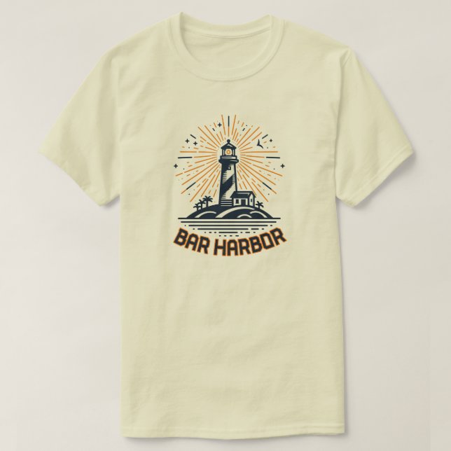 Camiseta Bar Harbor Maine Faro Amanecer (Diseño del anverso)