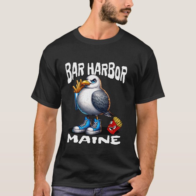 Camiseta Bar Harbor Maine Funny Seagull French Fries Souven (Anverso)