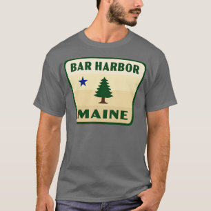 Camiseta Bar Harbour Maine Retro Pine Tree Badge Tan