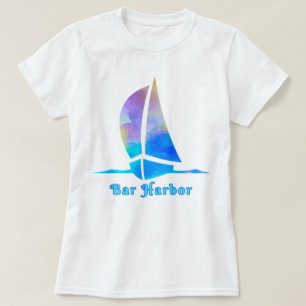 Camiseta Bar Harbour Maine Watercolor Ocean Sailboat