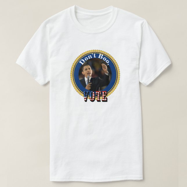 Camiseta Barack Obama...No boicoteen, voten. (Diseño del anverso)
