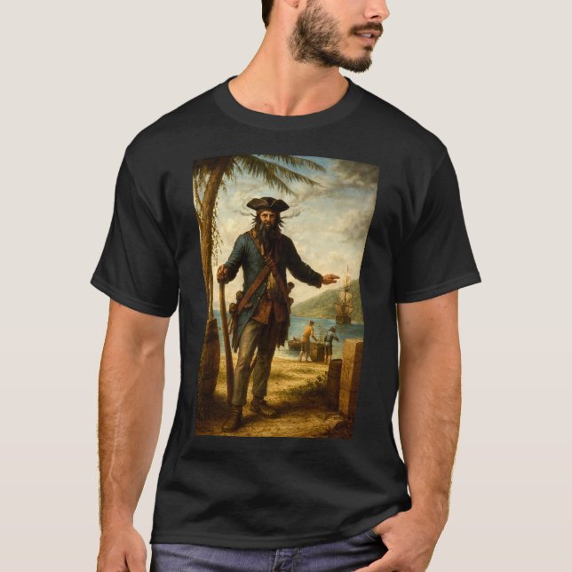 Camiseta Barba Negra El Pirata Con Barba Fumando (Anverso)