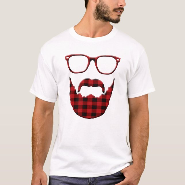 Camiseta Barba y vidrios de la tela escocesa del (Anverso)